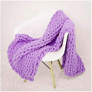 Chunky Knit Throw Blanket Soft Cozy Chenille Casual Handwoven Blanket for Bed Sofa Chair Home Decor (Purple, 80" ×100")