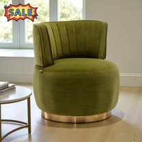 Tcbosik 360° Swivel Barrel Chair, Velvet Fabric Upholstered Accent Chair, Comfy Living Room Armchair, Single Sofa Chair, Easy Assembly, Olive