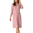 thumbnail image 4 of INSPIRE CHIC Edition Women's A-Line Dress Contrast Color Wear-to-Work Tweed Trim Dresses M Pink, 4 of 5