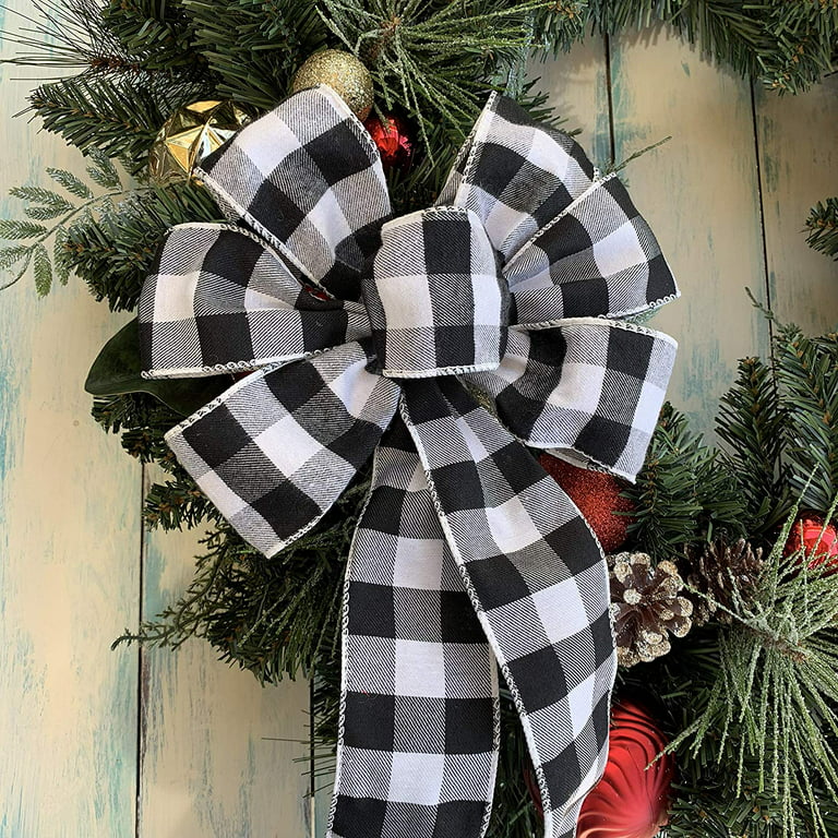 Black White Buffalo Plaid Ribbon - 2 1/2 x 50 Yards, Wired Edge, Christmas  Ribbon, Wreath 
