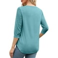 thumbnail image 5 of Lenpel Women's 3/4 Lace Sleeve Tops 2025 Trendy V Neck Solid Color Soft Casual T Shirts Tunic Loose Blouses, 5 of 7