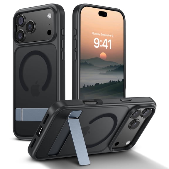 Magnetic Case for iPhone 17 Pro Max 6.9", Built-in Metal Kickstand, MagSafe Compatible Shockproof Protective Phone Cover, Black