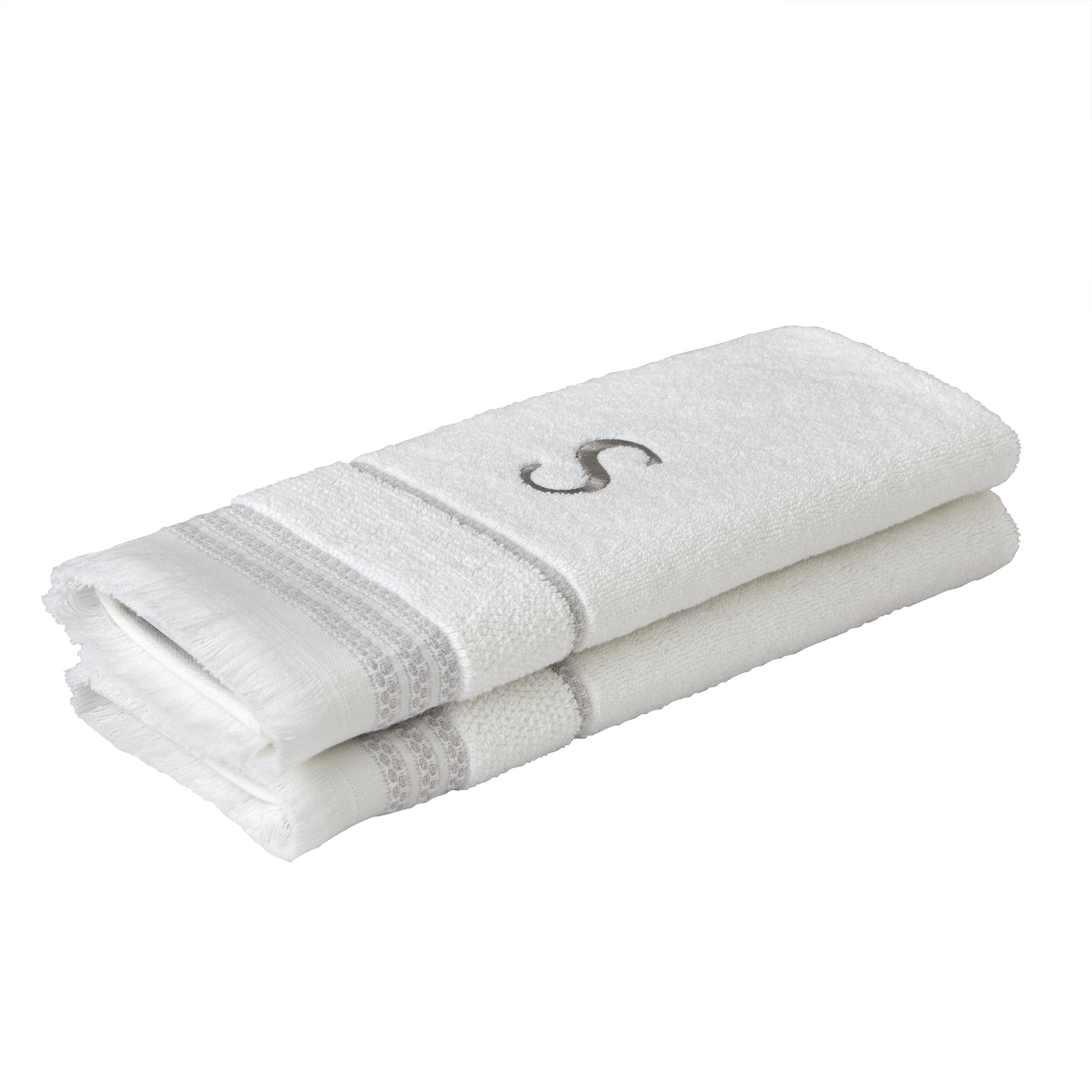 SKL Home Casual Monogram Hand Towel (2-Pack), "S", White