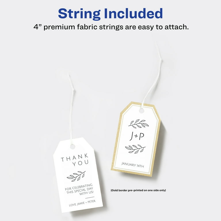 Avery Tags with Metallic Gold Borders and Strings, 2" x 3.5", 40 Total,  Laser/Inkjet Printable Tags (3326) - Walmart.com