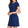 thumbnail image 3 of Miss Lavish London Women’s Navy Party Casual Dress, Stylish Round-Neck Swing Design with Half Sleeves, Relaxed Above Knee Fit, X-Large, 3 of 7