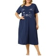 thumbnail image 3 of Agnes Orinda Women's Plus Size Nightgowns Crew Neck Short Sleeves Sleep Dress Cats Print Pajamas Lounge Home with Pocket 1X Navy Blue, 3 of 9