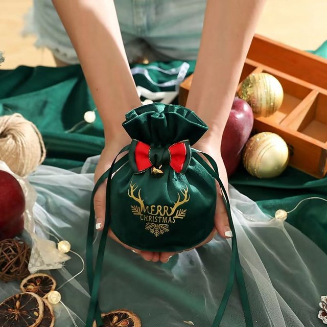 Bolsa de regalo de Navidad creativa, bolsa de terciopelo de manzana, caja de dulces de Nochebuena, bolsa de franela de fruta navideña