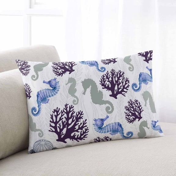 Seahorse Coral Coastal Throw Pillow Covers, Nautical Summer Beach Ocean Sea Soft Breathable Pillow Cases with Invisible Zipper for Sleeping, Small Pillowcases for Couch Bed Sofa Chair 16x24 Inches