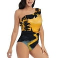 thumbnail image 3 of Salouo Sunset River Pine Trees Pattern One Shoulder Ruffled One Piece Swimsuit for Women V Neck Swimwear Tummy Control Bathing Suit-XX-Large, 3 of 6