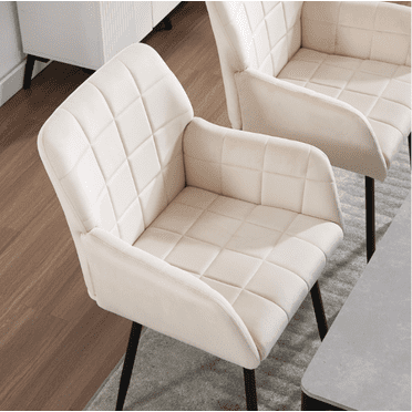 Dining Chairs Set of 2, Upholstered Kitchen Chairs with Comfortable Seat, velvet Dining Chairs with Armrests, Easy to Assemble and Clean, for Dining Room, Kitchen, Living Room, cream color