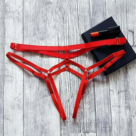 

Sexy Lingerie Women Casual Solid Color Hollow Open File Thong Panties