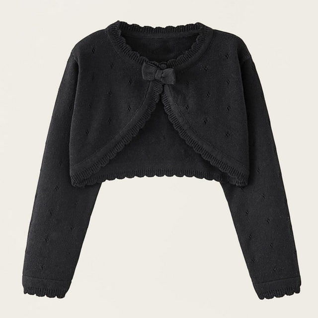 LIaqionyy Cardigan pour Filles Chandail Enfants Tricoté Manches Longues Fermeture à Boutons Couvre-Maillot Veste Courte Hauts
