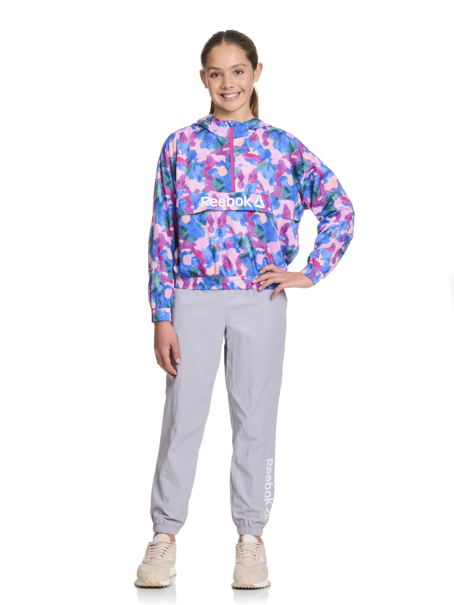 Reebok Girl's 1/2 Zip Hooded Windbreaker, Sizes 4-18