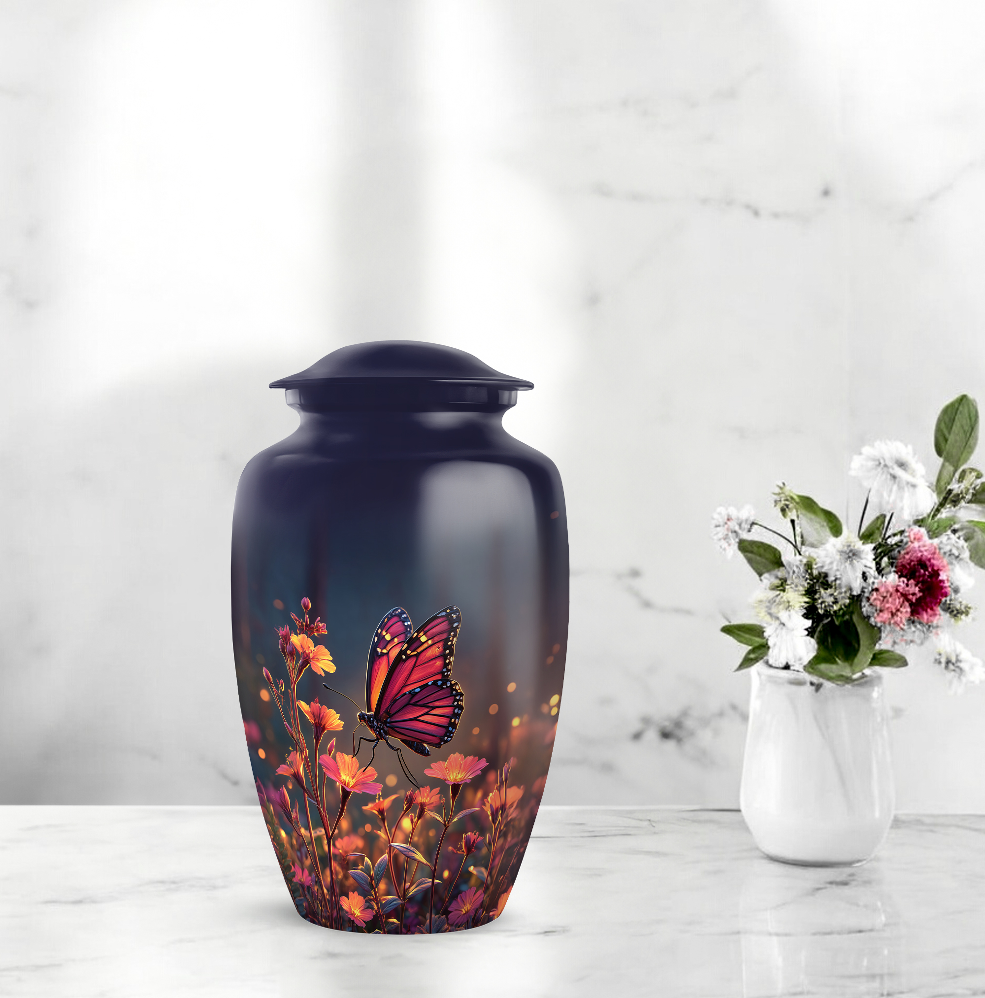 Butterfly Flowers Cremation Urn For Human Ashes Adult Male - 1 Large Urn For Human Asshes For Women - Pink Mini Urns For Mother And Father Set Of 4 - Blue Urns For Adults Brother (10&3) Inch