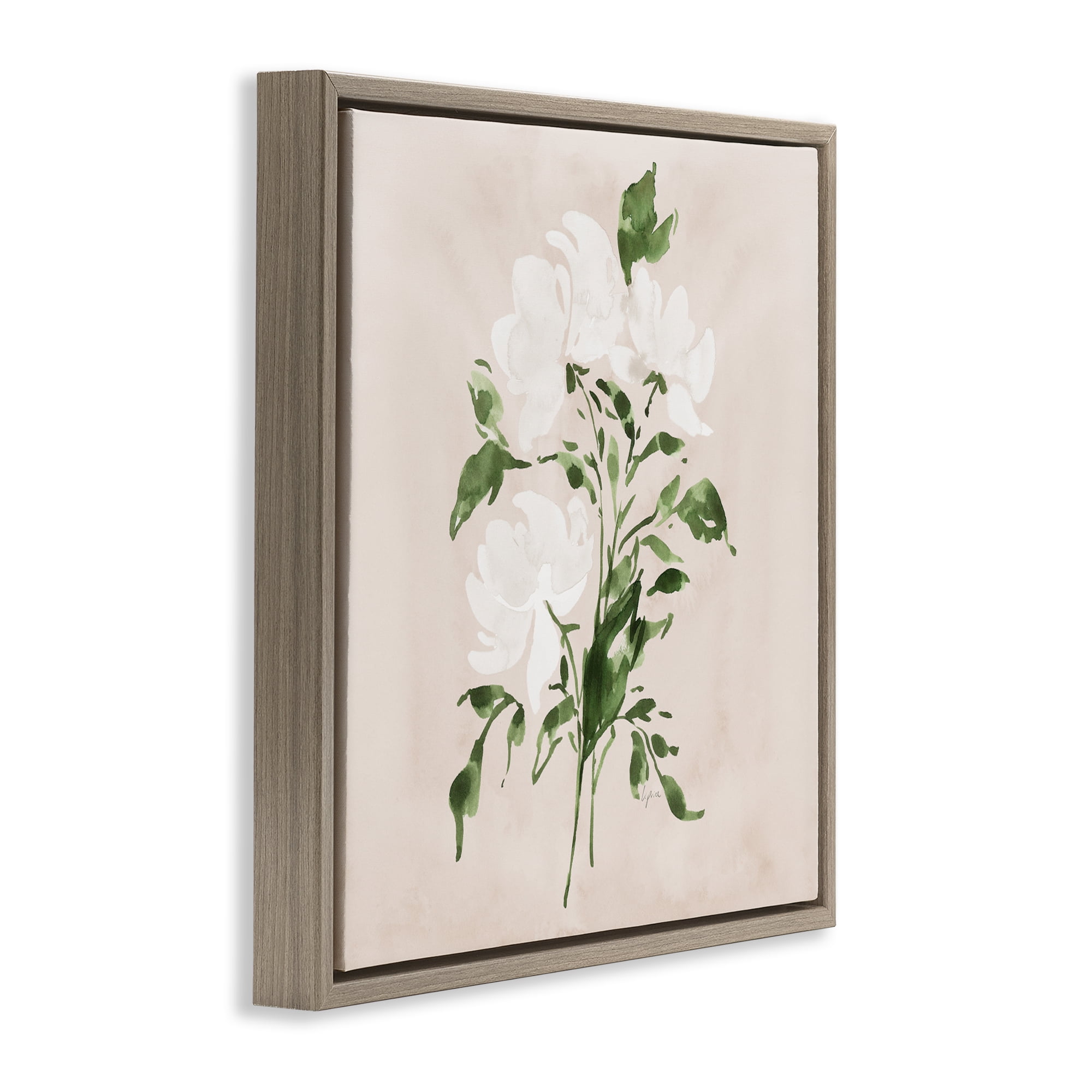 Stupell Industries White On Tan Blossom Brown Framed Floater Canvas Wall Art, design by Lucille Price