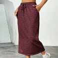 thumbnail image 5 of Womens Plus Size Petite Sport Knit Side-Slit Skirt Cotton Skirts Trendy Elastic Waist Drawstring Long Skirts with Slit, 5 of 7