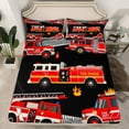 thumbnail image 2 of jejeloiu Firefighting Truck Twin Sheet Sets,Emergency Rescue Vehicle Twin Fitted Sheet,Red Black Flat Sheet For Boys Girl,Microfiber Bedroom Decor,3 Pieces, 2 of 7