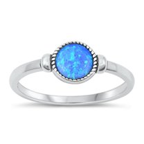 CHOOSE YOUR COLOR Blue Simulated Opal Ring .925 Sterling Silver Bali Band CZ Female Size 8