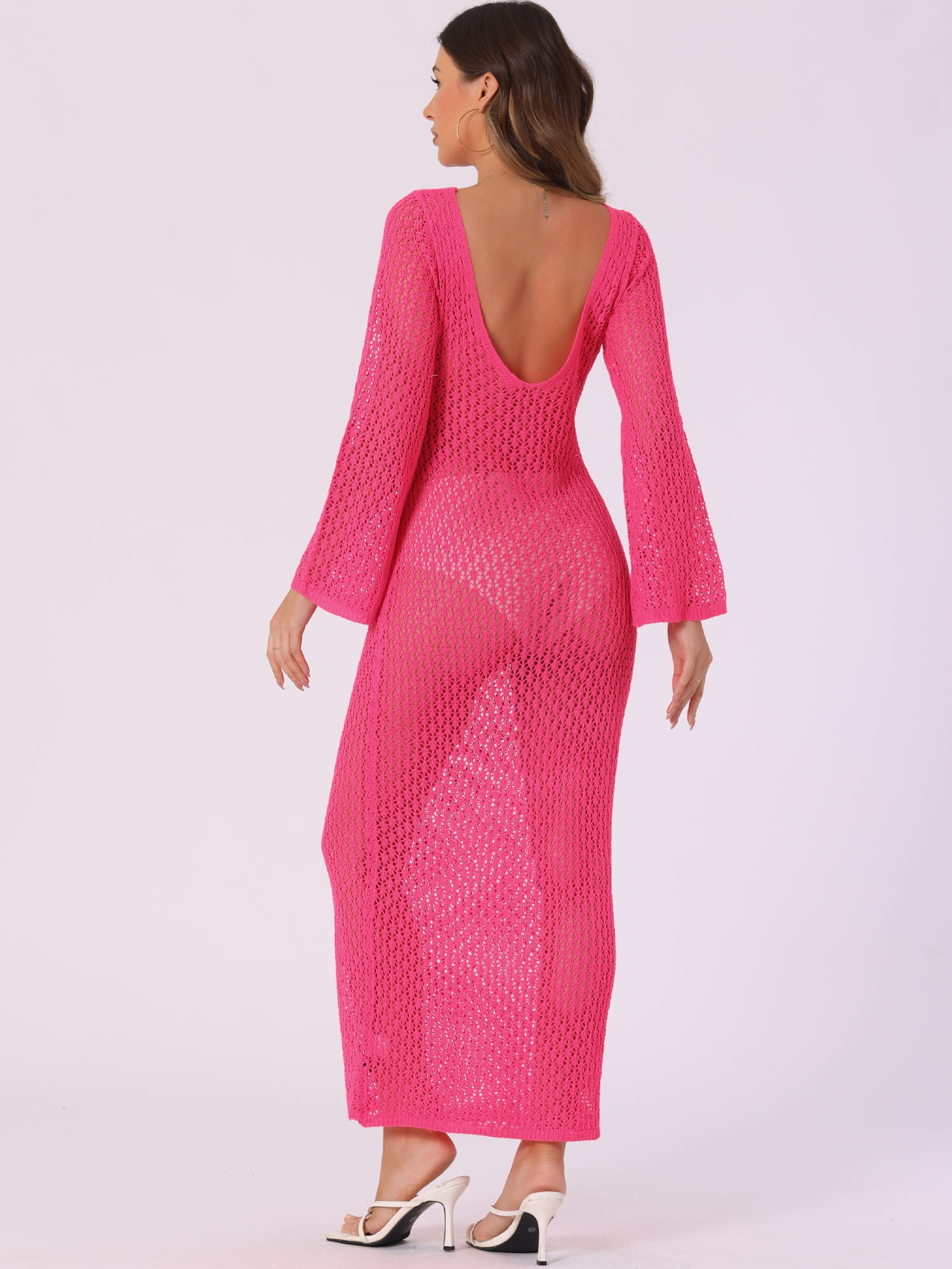 DARING DIVA Beach Cover Ups Long Sleeve Swim Bathing Dress L Hot Pink