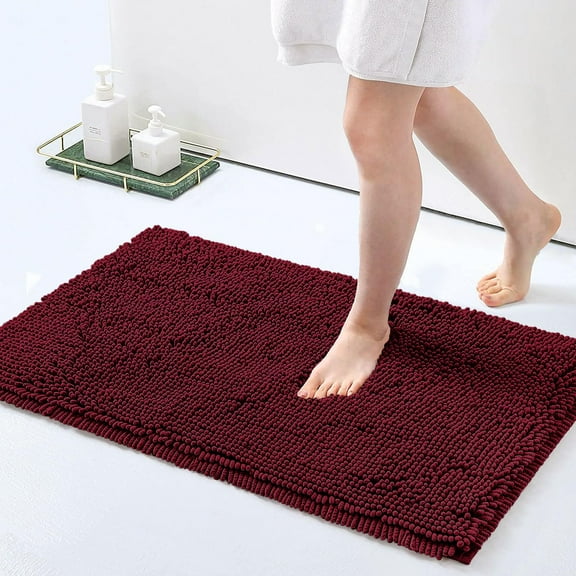 Smiry Luxury Chenille Bathroom Rugs, Extra Soft and Absorbent Bath Mat, Wine Red, 20"x30"