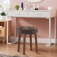 thumbnail image 2 of Round Ottoman, Multifunctional Vanity Stool Velvet Round Ottoman Modern Dressing Stool with Wood Legs for Living Room, Bathroom, Makeup Brown, 2 of 10