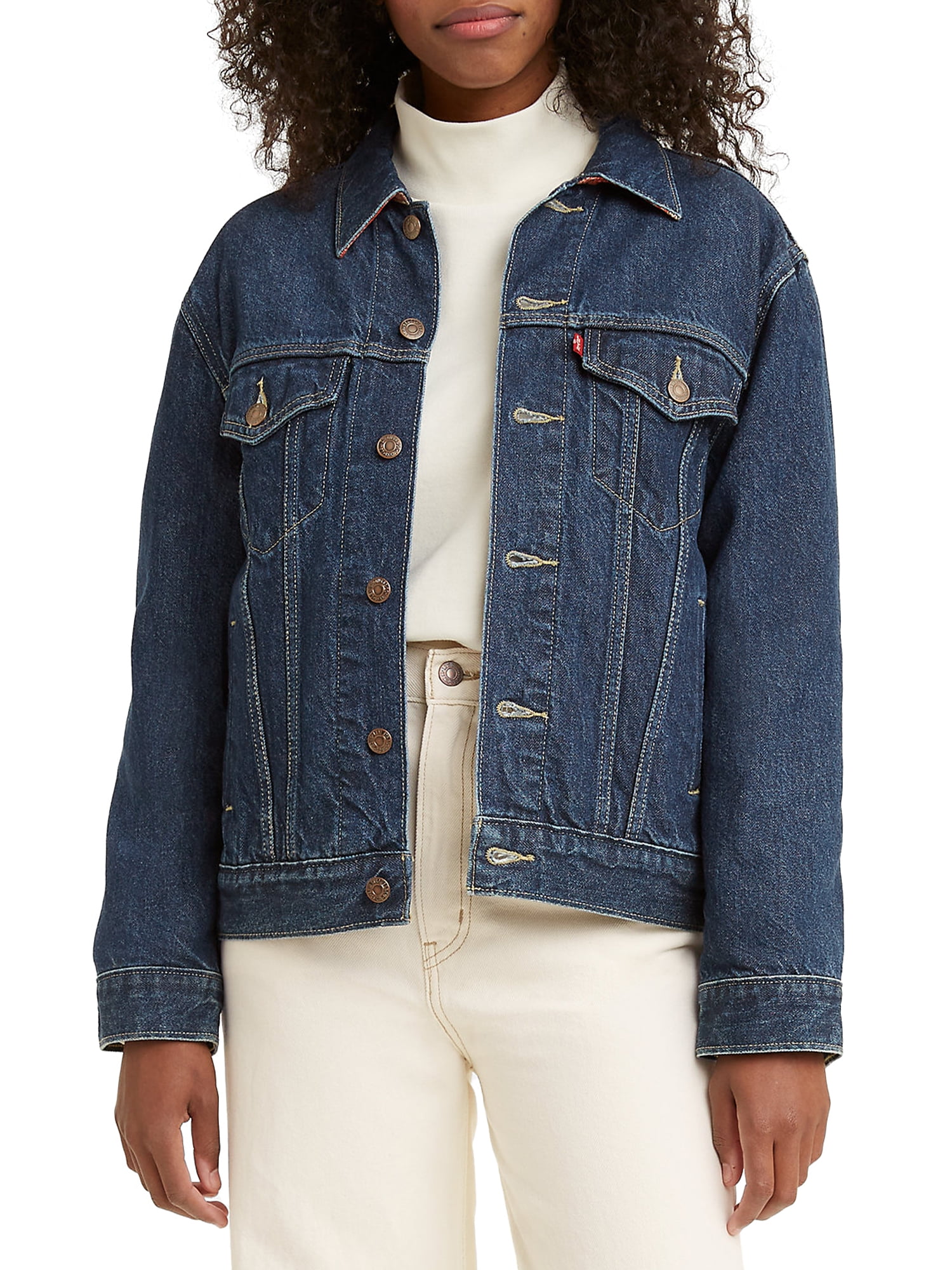 Levi's Women's Ex-Boyfriend Plaid Trim Trucker Jacket 