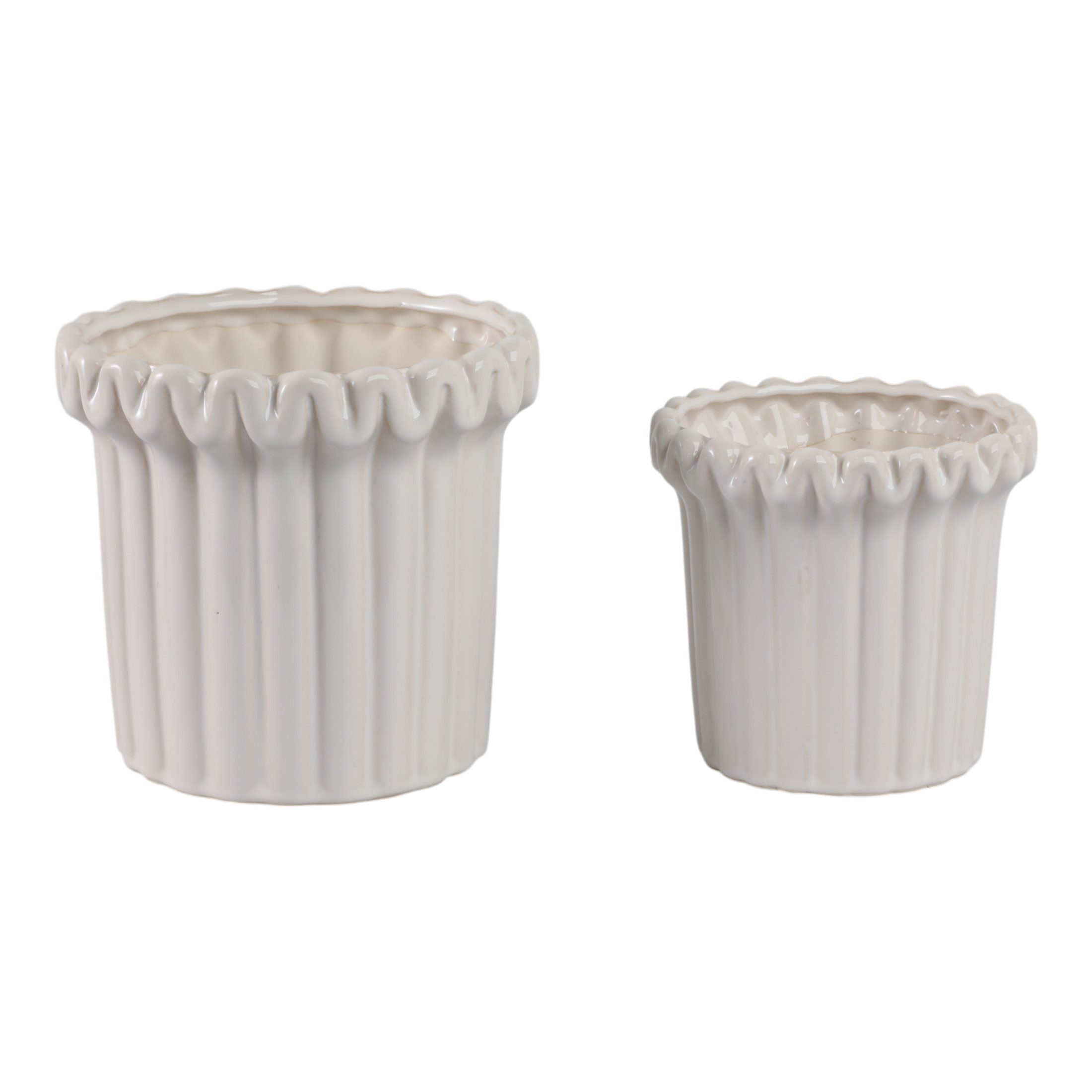 Flower Pots and Planters for Home Decor - Ceramic Pots Perfect for Indoor and Outdoor Use - Elegant Textured Pots for Plants for Garden, House, and Patio Decor - Set of 2, 8", 6", Ivory