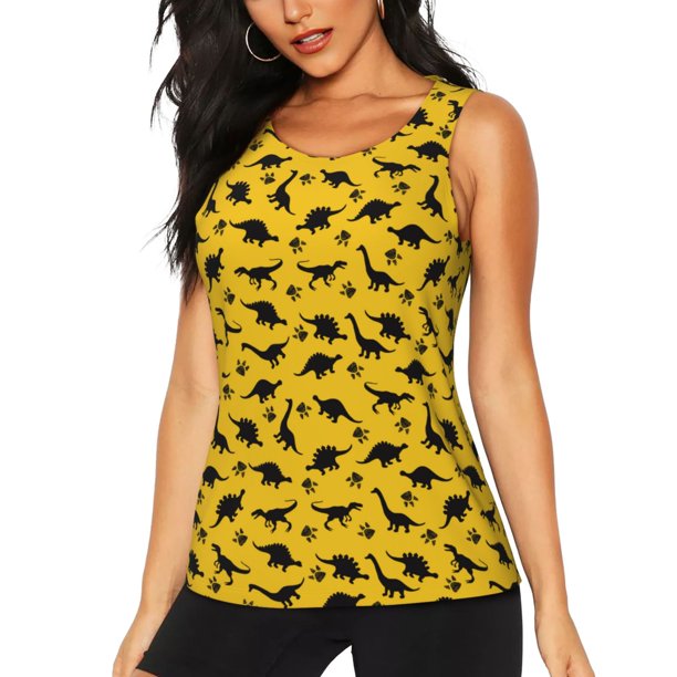 Fotbe Dinosaur Blusas Sin Mangas para Mujer – Estilo Casual, Corte Suelto, Slim-Fit, Cuello Redondo Deportivo, Tops de Verano para Gimnasio y Yoga-Small