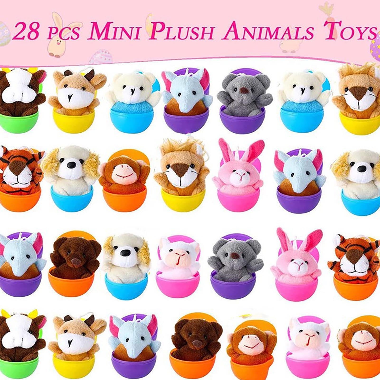 KOYPTL 28 pcs Easter Eggs Filled with Mini Plush Stuffed Animals Toy for Basket Stuffers/Fillers, Hunt, Party Favor, Kids Christmas Stocking Stuffer