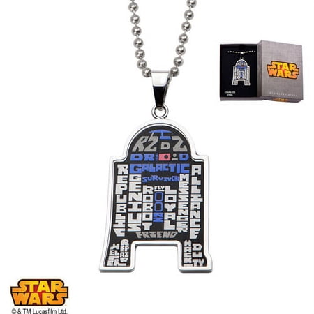 Disney Stainless Steel R2D2 Etched Wordings Pendant 22