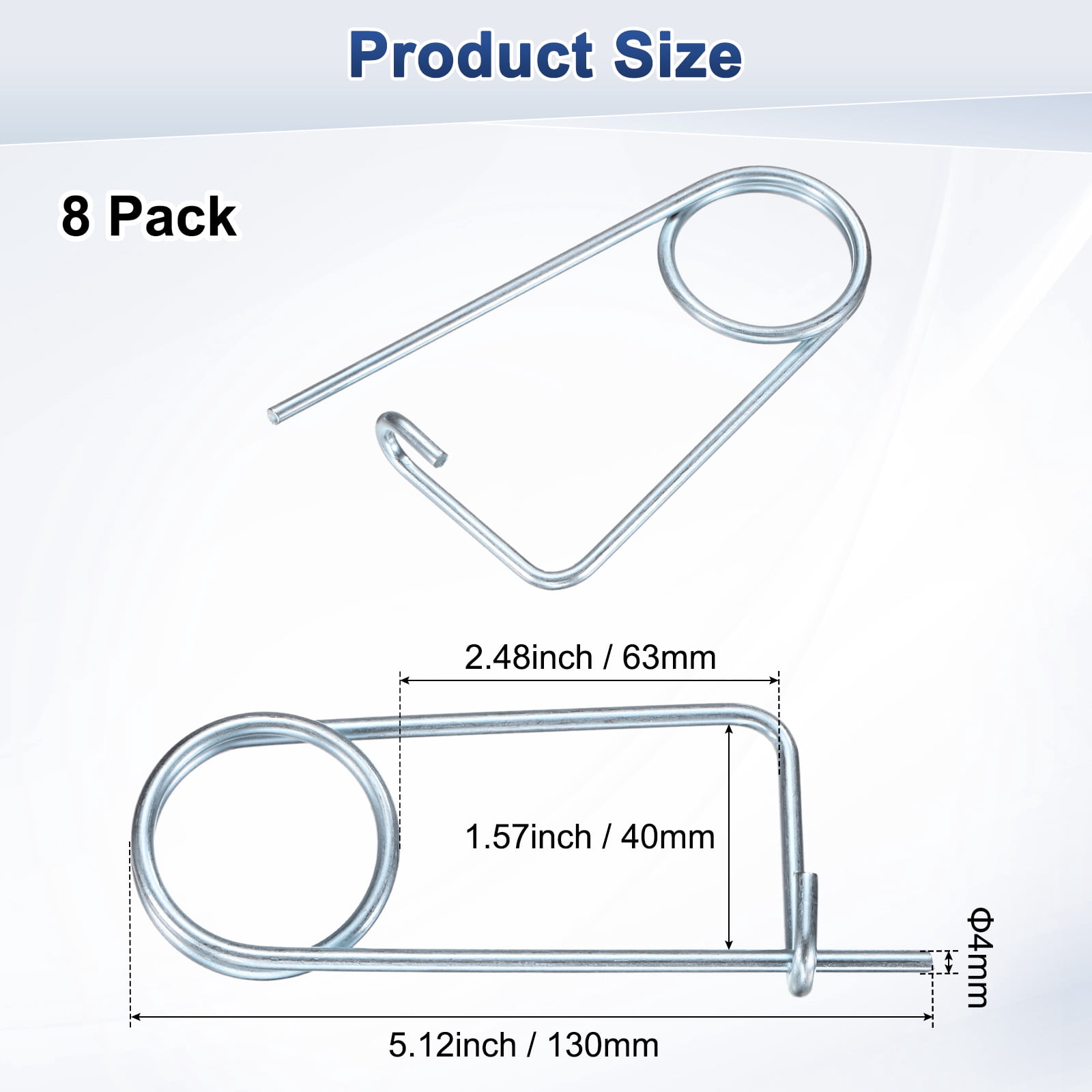 Uxcell 8-Pack Brooch Shape Cotter Safety Pin, M4x63mm Spring Steel Pins Quick Lock Brooch Fastener Heavy Retainer Clips