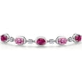 thumbnail image 3 of Gem Stone King 925 Sterling Silver Red Created Ruby and Pink Moissanite Bracelet for Women | 4.35 Cttw | Gemstone July Birthstone | Oval 7X5MM | Fully Adjustable 9 inch, 3 of 6