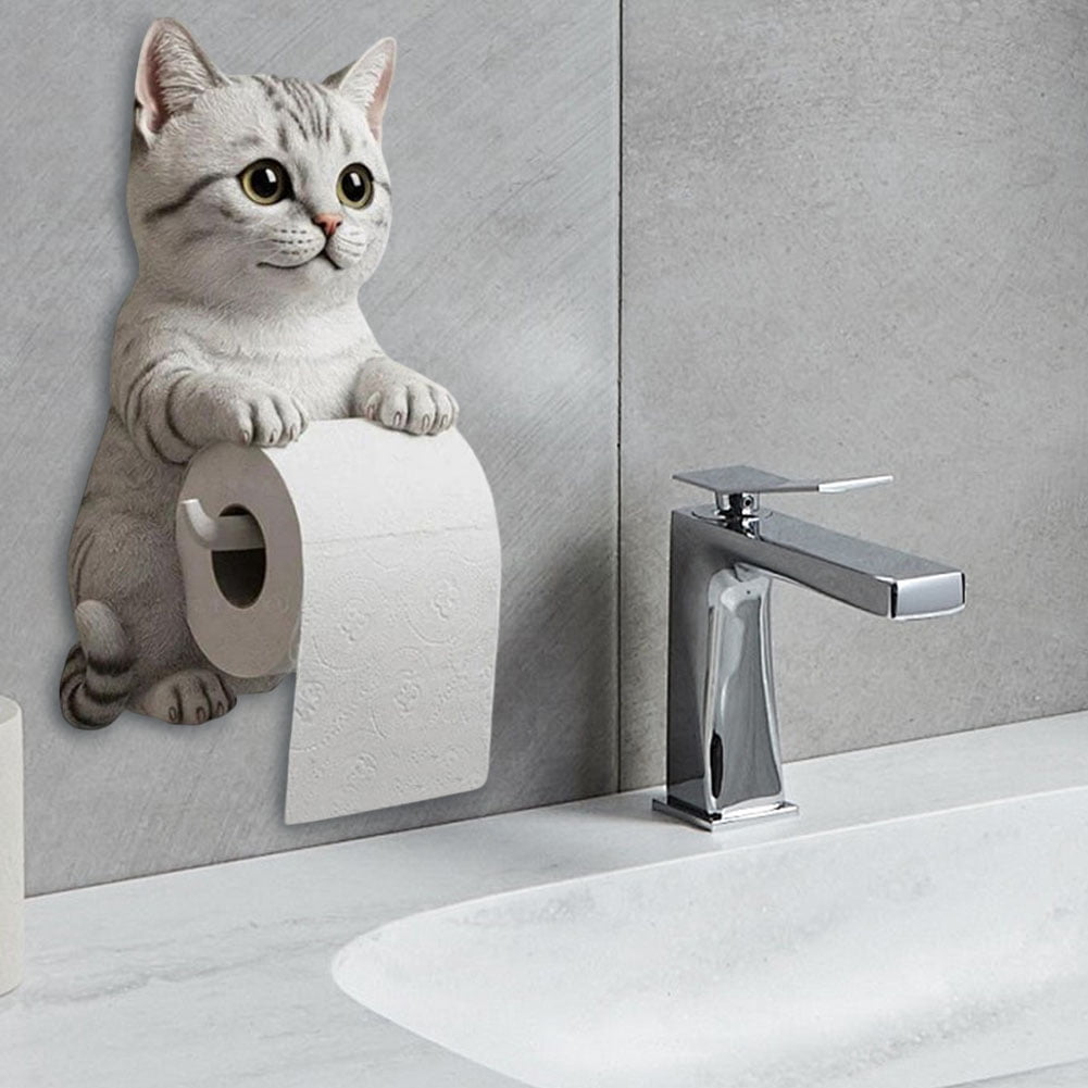 CARRFA Funny 3D Cat Toilet Roll Holder, Creative Cat Sculpture Paper Holder, Decorative Towel & Tissue Wall Mount for Bathroom Kitchen Decor Gifts for Cat Lovers