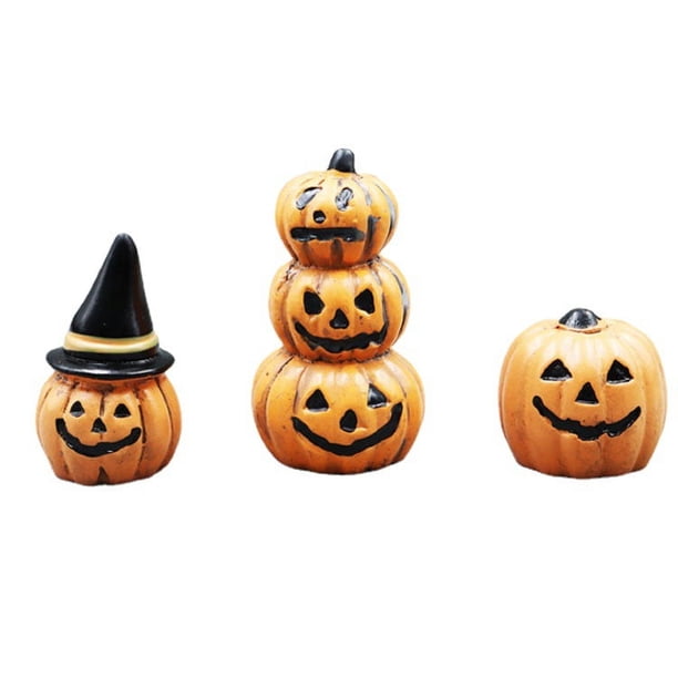 3 piezas de estatua en miniatura de calabaza de Halloween, decoración de estatua de calabaza en miniatura de jardín de hadas de Halloween, decoración de calabaza de Halloween, regalo de fiesta de Hall