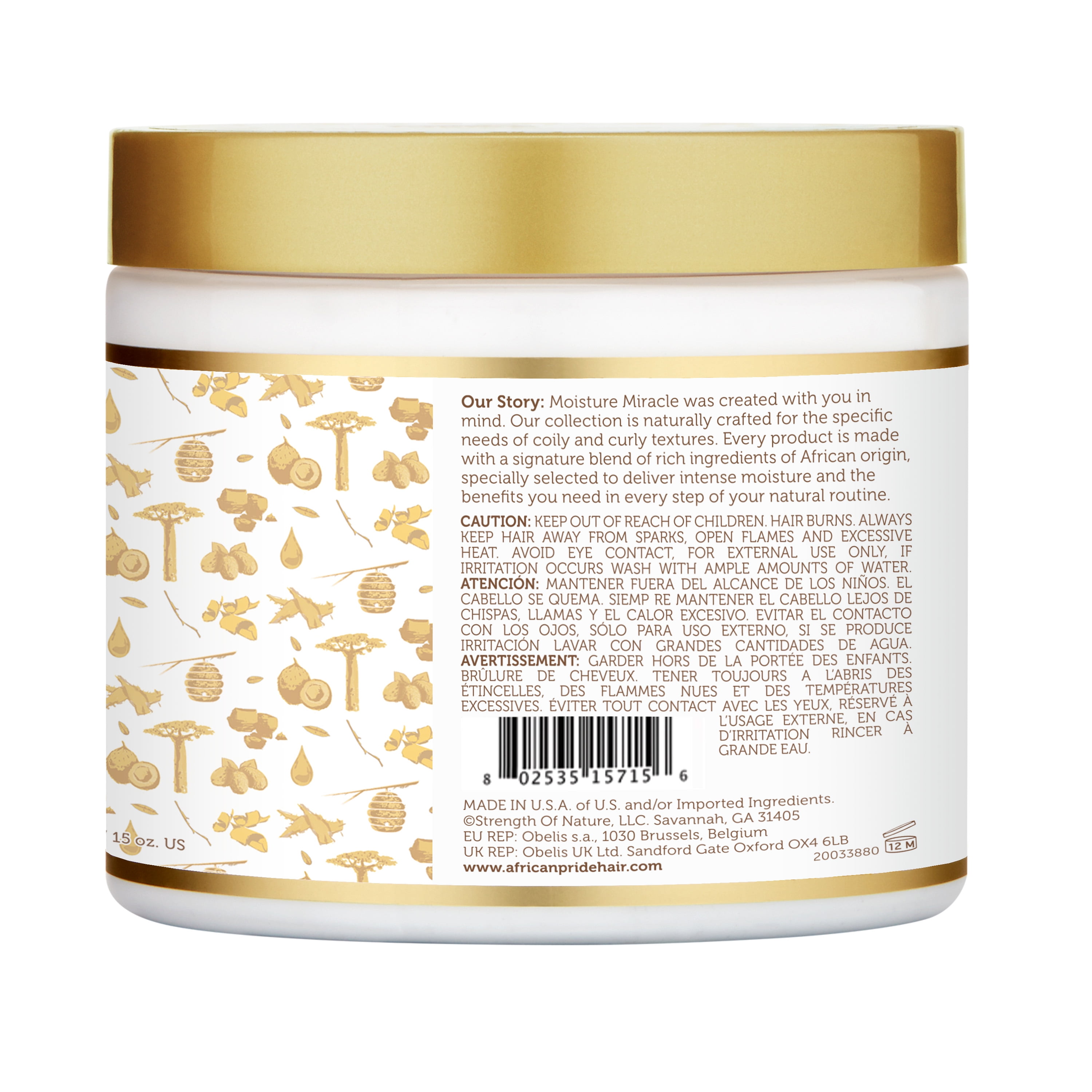 African Pride Moisture Miracle Leave in Conditioner Cream Hydrate & Strengthen 15oz, Curly Hair