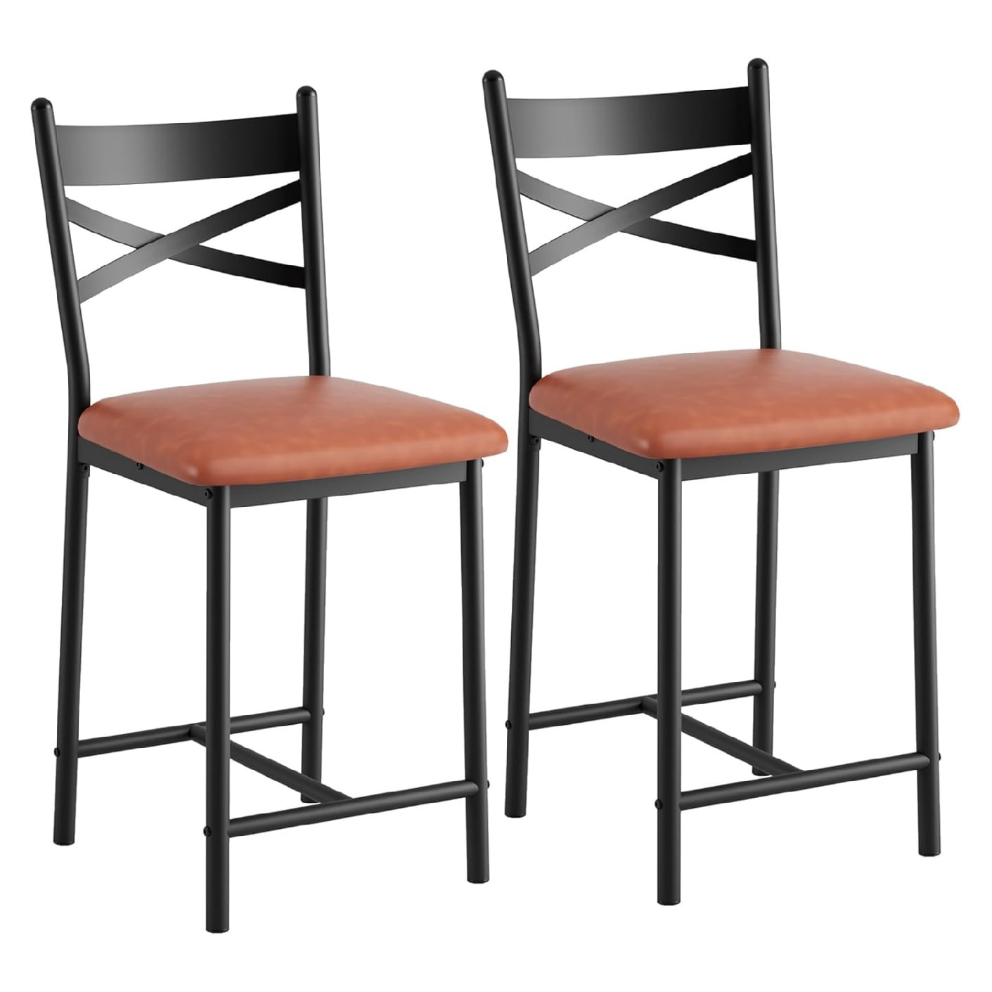 2/4PCS Home Bar Stools, PU Upholstered Bar Chairs, Kitchen Island Chairs With X-Shaped Backrest And Metal Footrest, Black Counter Height Chairs For Dining Room, Coffee Shop
