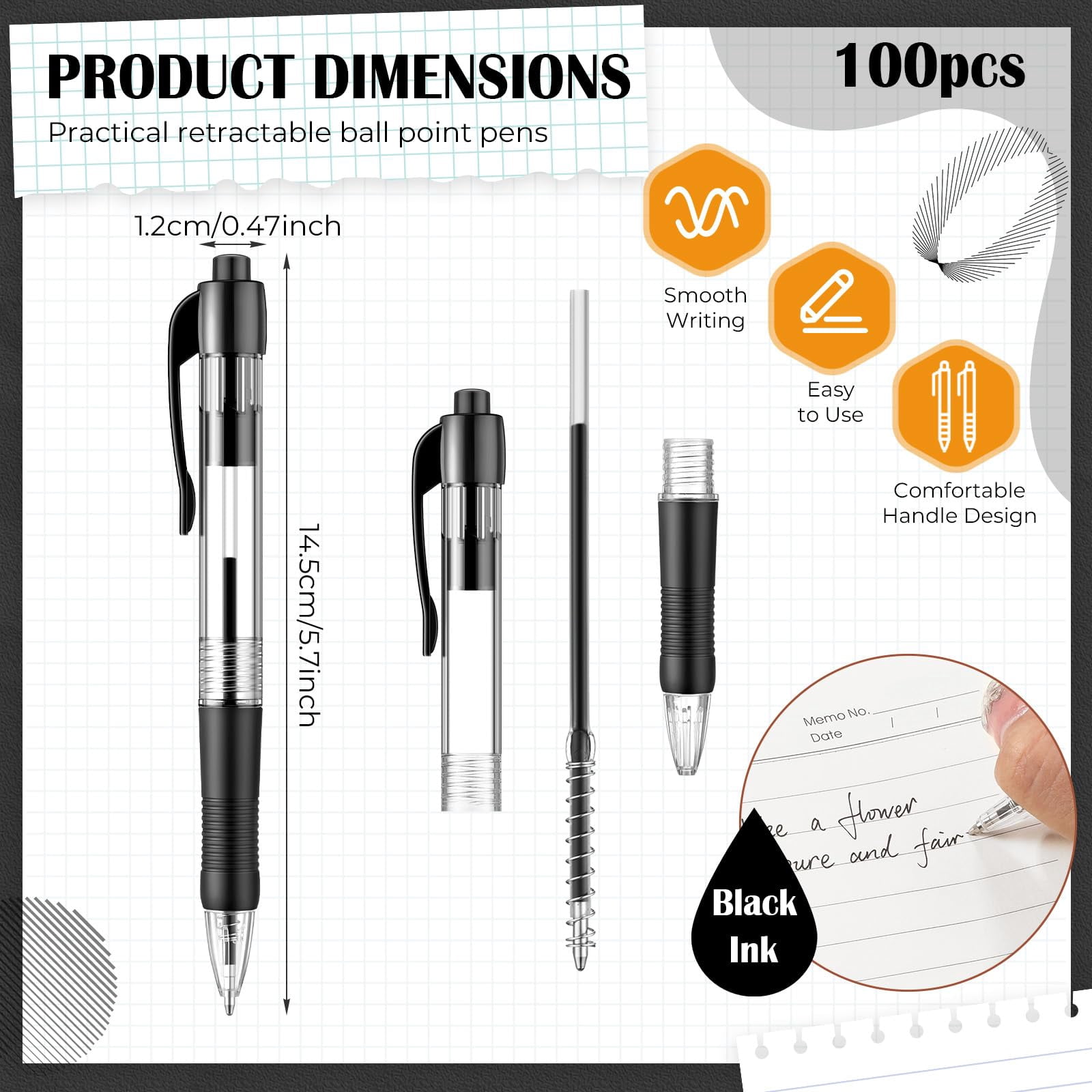 100 Gel Ink Pens Retractable Ballpoint Medium Point 1.0 Mm Smooth Writing Click For Journal Office Home(black Ink)