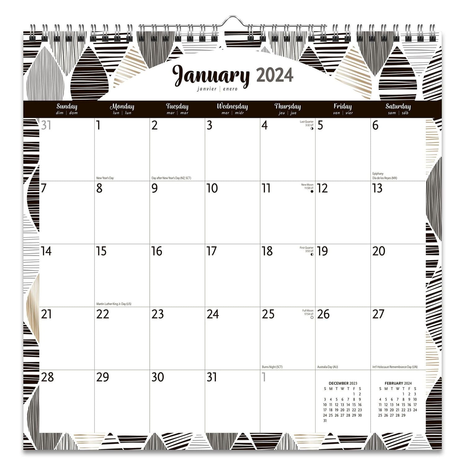 BrownTrout Ebony and Ivory 2024 12x12 Inch Wire-O Wall Calendar, 9781975470586