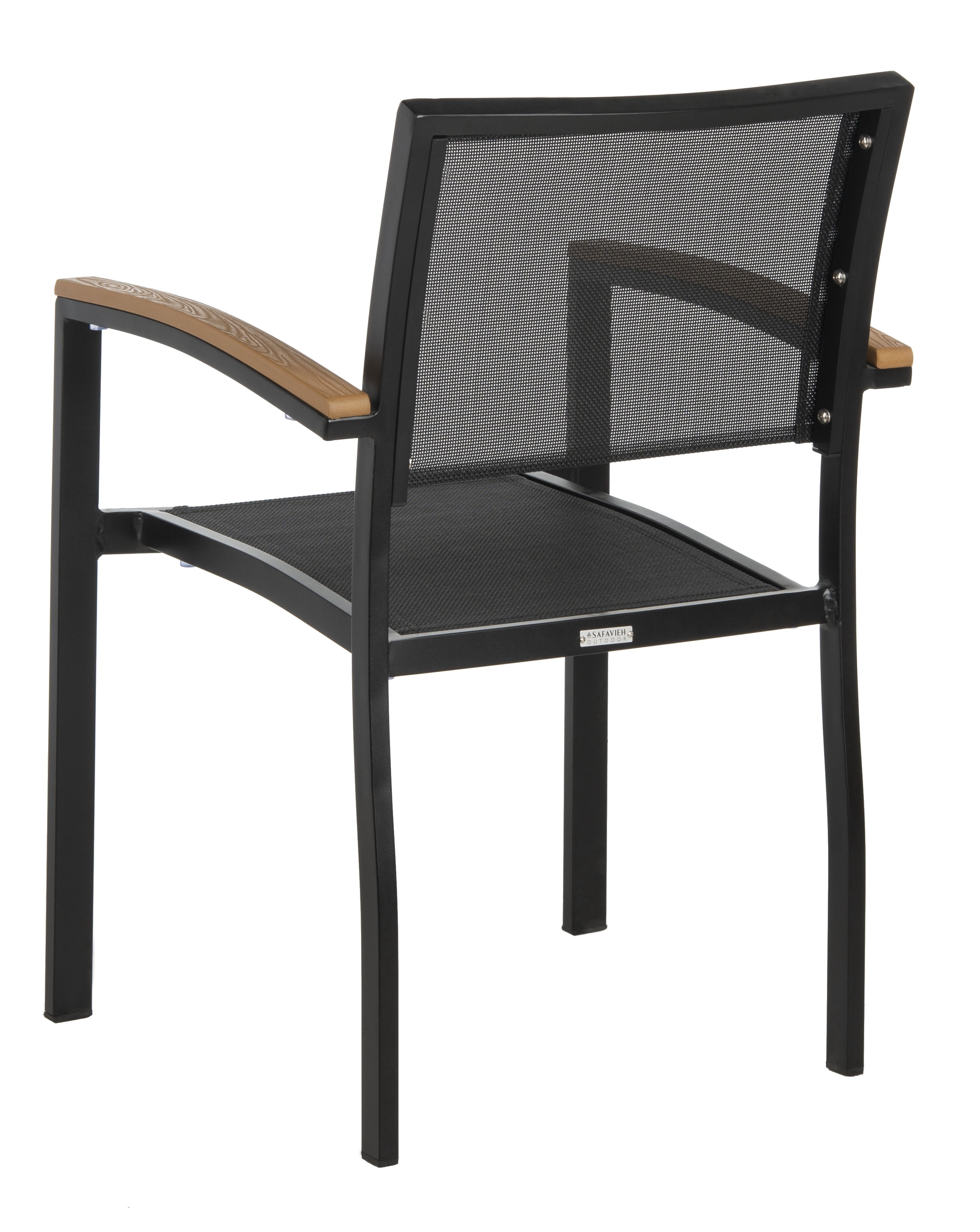 SAFAVIEH Kaelan Outdoor Patio Stackable Chair, Black/Brown, Set of 2