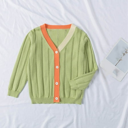 LSLJS Baby Girls Cotton Cardigan Long Sleeve Kid Button Down Sweater Girl V Neck Cardigans Fall Winter Knitwear Jacket Warm Clothes Girls Cardigans Green 2 3 Years Walmart