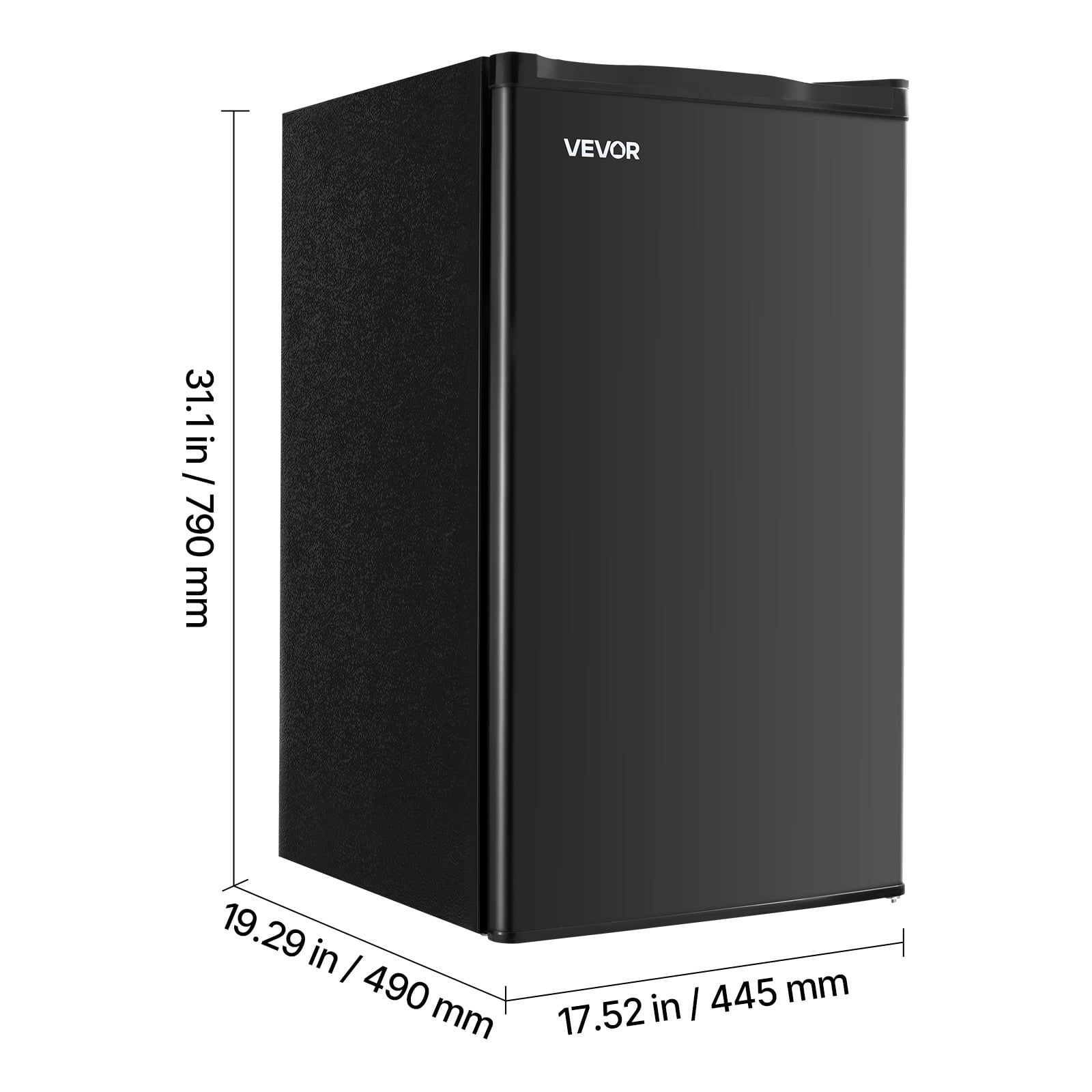 VEVOR Mini Fridge, 3.2 Cu.Ft, Single Door Compact Refrigerator, Adjustable Temperature, Glass Shelf, Energy Efficient Small Refrigerator, Reversible Door, Low Noise, for Bedroom Dorm Office, Black