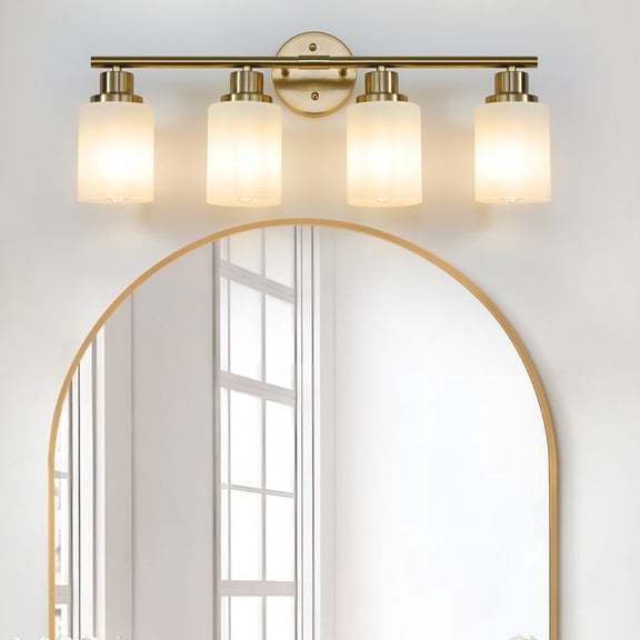 Modern 4-Light Gold Vanity Light with Frosted Glass Shade for Bathroom Hallway Lighting or Mirror Lamp