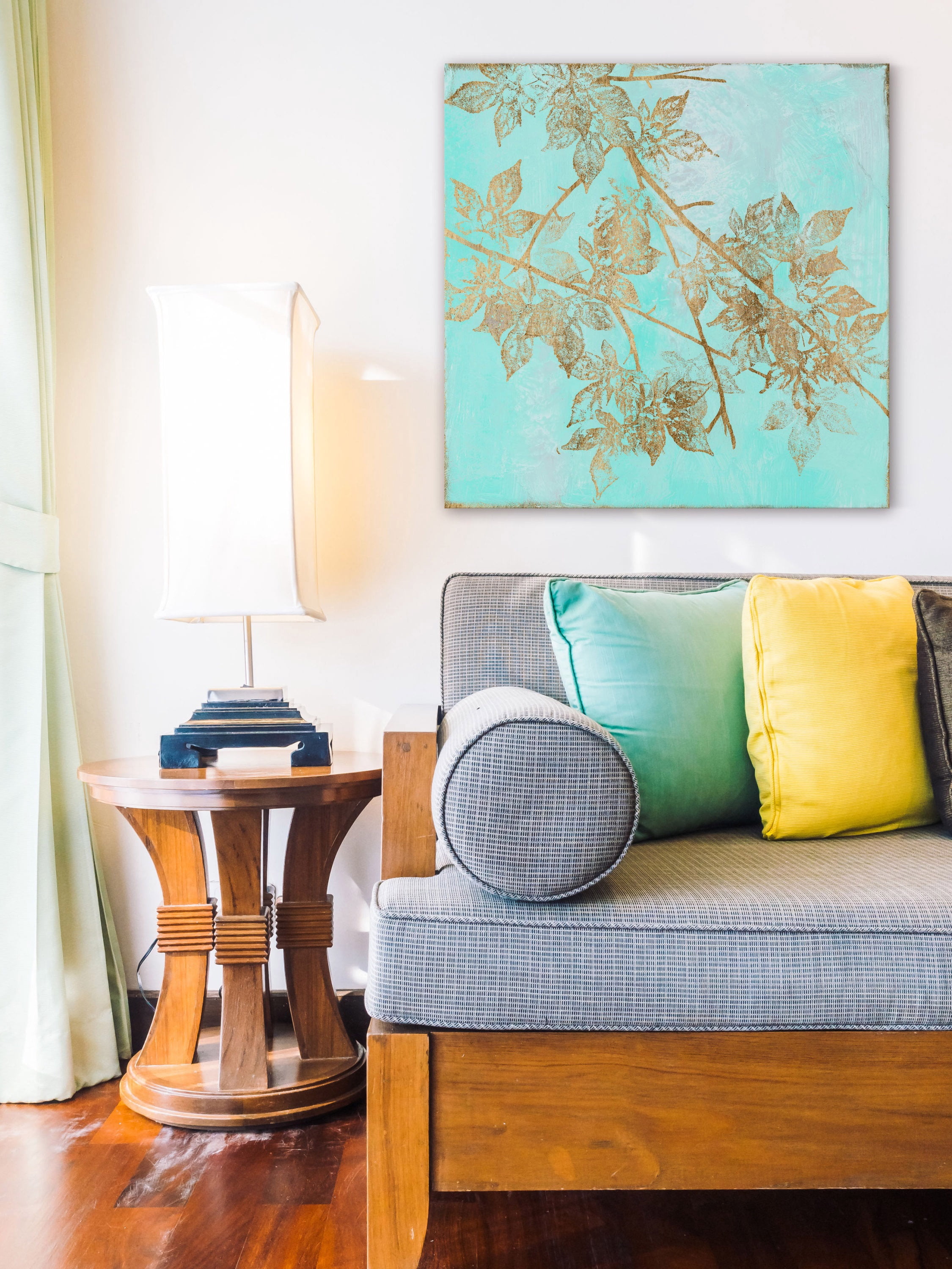 "Aqua & Gold Maple I" Painting Print on Wrapped Canvas