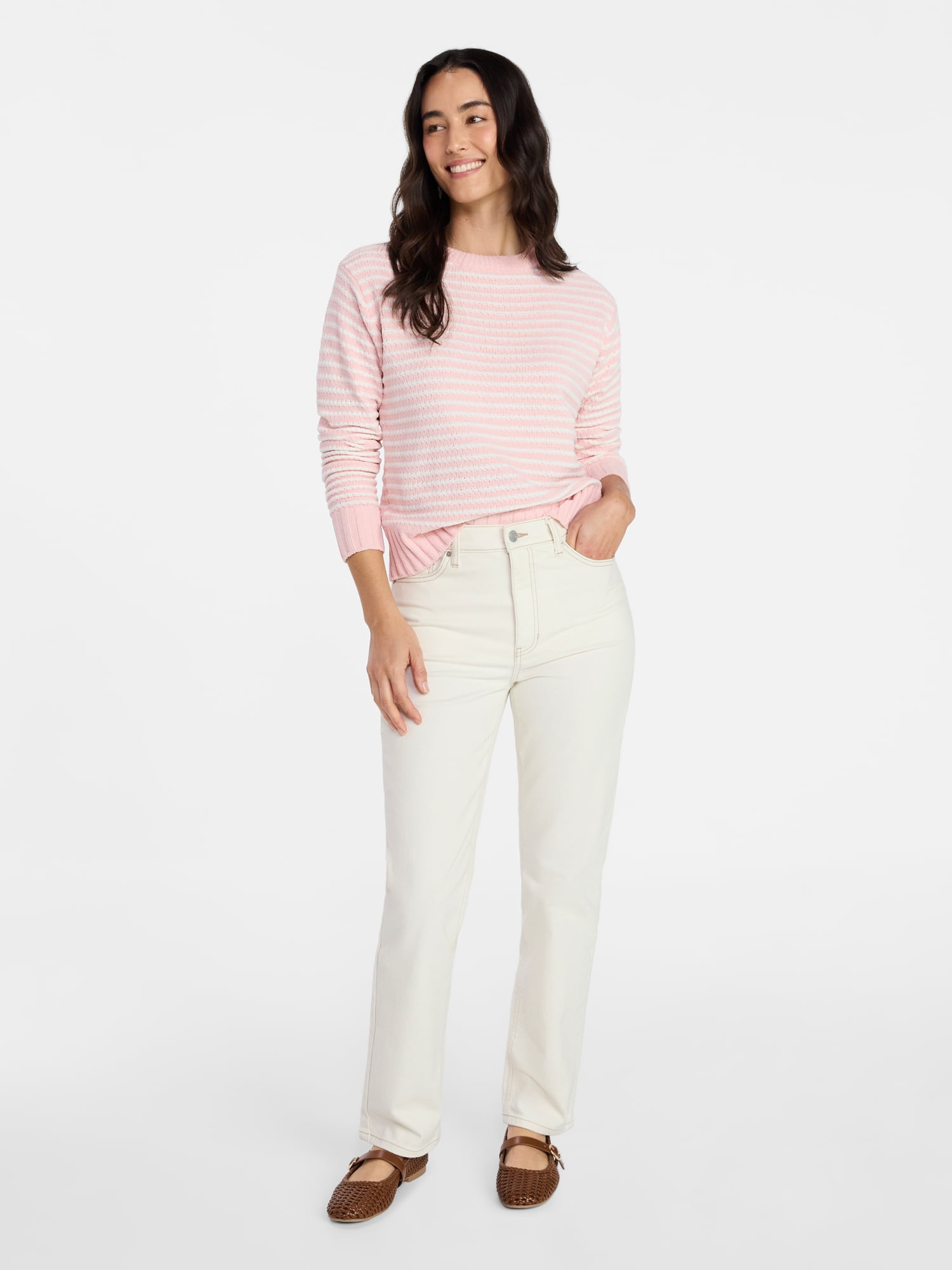 Time and Tru Women's and Women's Plus Long Sleeve Chenille Pullover, Sizes XS-4X