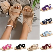 Xfvqtps Womens Flat Sandals Slip on Cross Straps Elastic Open Toe Thick Sole Summer Beach Sandals Dark Blue