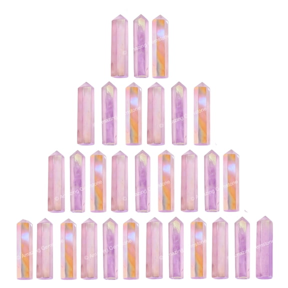 Angel Aura Rose Quartz Crystal Points Bulk 3 Pcs, Hexagonal Healing Point