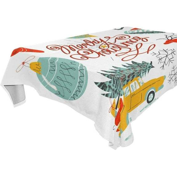 SKYSONIC 60"x60" Square Tablecloth with Decorations and Lettering Merry Christmas Prints, Anti-Wrinkle and Smooth Table Cloth for Kitchen/Home/Dinning Wedding Decoration
