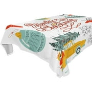 SKYSONIC 60"x108" Square Tablecloth with Decorations and Lettering Merry Christmas Prints, Anti-Wrinkle and Smooth Table Cloth for Kitchen/Home Party Decoration