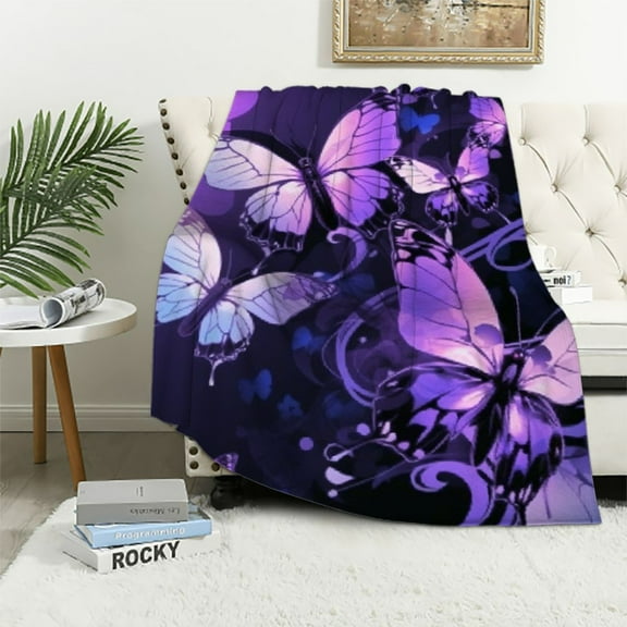Shiartex Purple Butterfly Blanket Super Soft Micro Fluffy Cozy Fuzzy Throws Flannel Blankets Gift for Bed Sofa Plane/Living Room Decor 40x50in