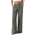 thumbnail image 3 of Horkkom Dress Pants Women Zip Button Linen Pants Casual Loose Work Pants with Pockets XL, 3 of 8